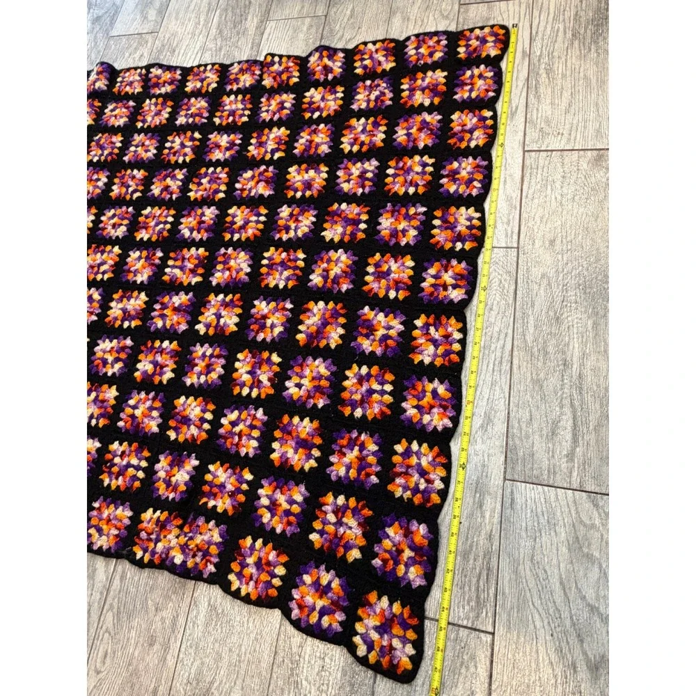Crochet Granny Square Blanket Halloween Holiday Afghan Throw Handmade Vintage